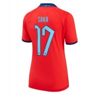 Camisa de Futebol Inglaterra Bukayo Saka #17 Equipamento Secundário Mulheres Mundo 2022 Manga Curta